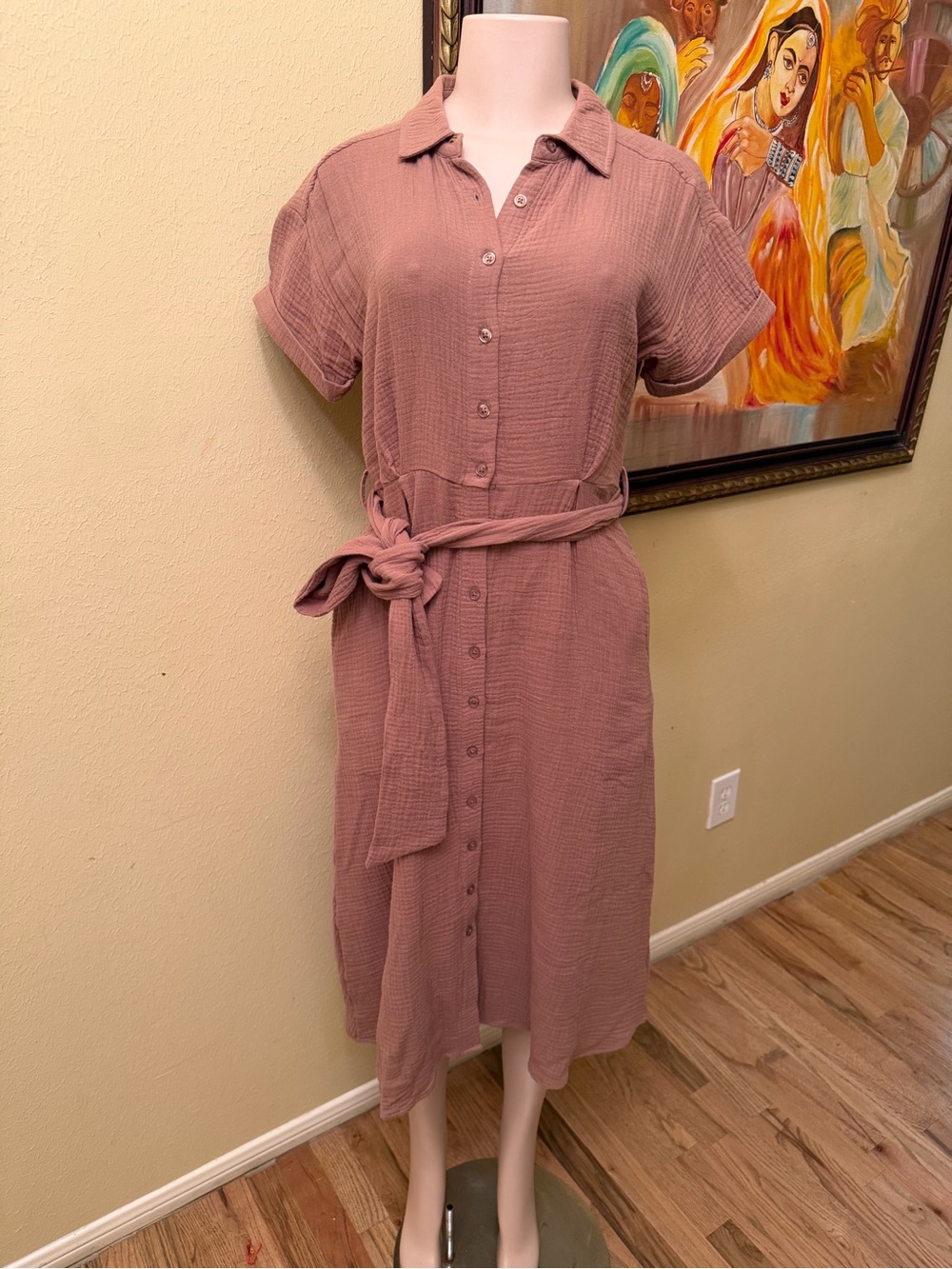 Evereve Dusty Rose Button-Front Midi Shirt Dress